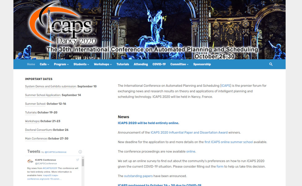 Website of ICAPS 2020